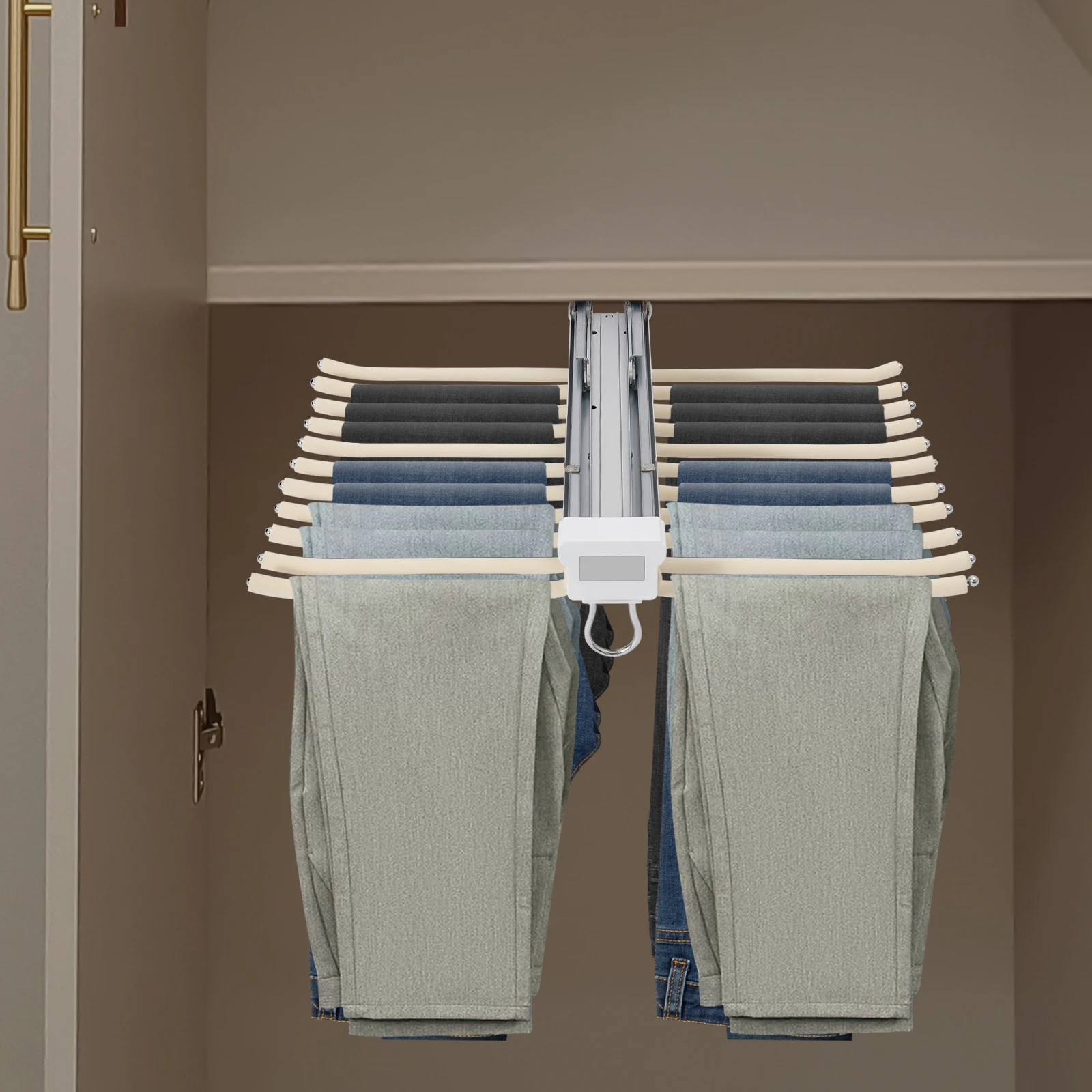 

Pull-out Trousers Rack 22 Arms Steel Pull Out Pants Rack Pants Hanger Bar Clothes Organizers for Space Saving and Storage