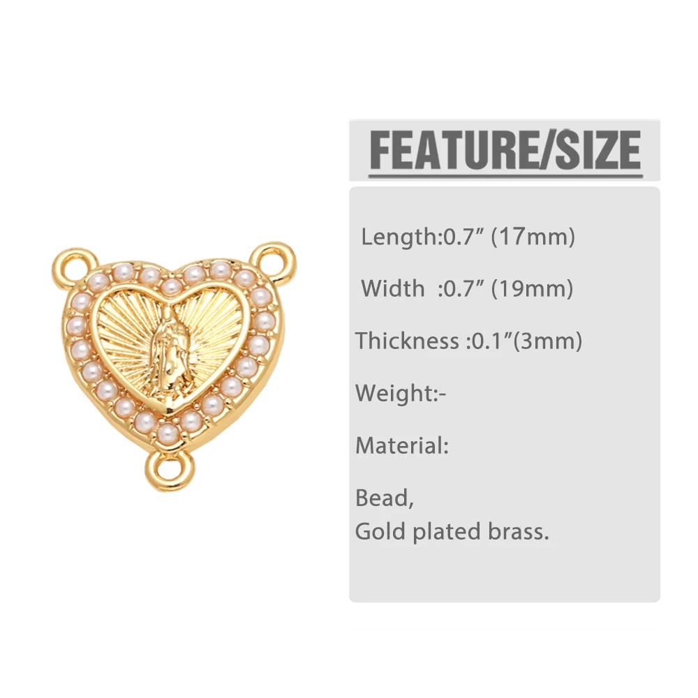 OCESRIO Beads Heart Virgin Mary Charms for Bracelet Copper Gold Plated Silver Color san benito jewelry Making Supplis chma293