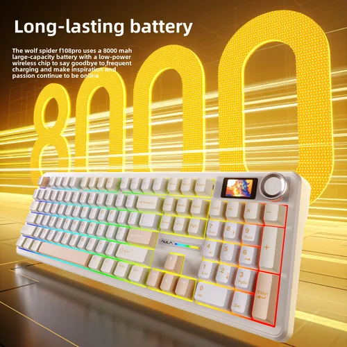 Imagen 2 del producto AULA F108/PRO teclado para juegos mecánico RGB intercambiable en caliente inalámbrico 2,4G tasa de orolling 100% diseño interruptor de alta fidelidad accesorios personalizados