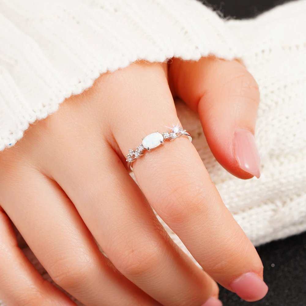 Huitan 925 فضة لامعة أوبال خواتم الاصبع العصرية الجمالية الملونة اكسسوارات شيك حفل زفاف مجوهرات للنساء #3