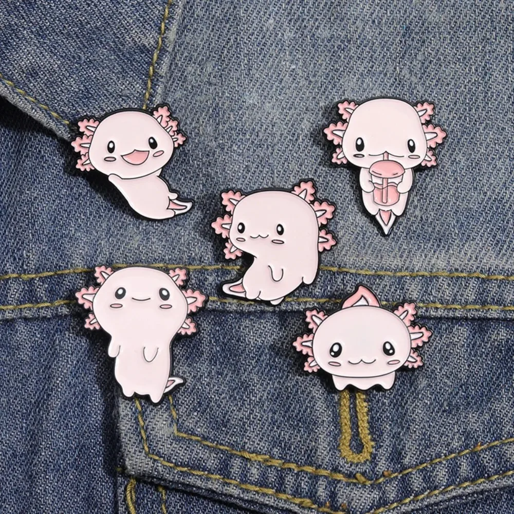 Kawaii Hexagonal Dragon Salamander Pins Cartoon Pink Cute Axolotl Brooch Brooch Cute Cartoon Salamander Pins Clothes