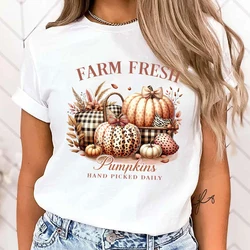 New Hot Autumn Farm Fresh Pumpkins Hand Picked Daily Printed T-Shirts Women Girl Unisex Casual Loose Round Neck