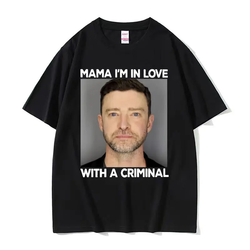 Funny Justin Timberlake Mugshot T Shirt I'm in Love with A Criminal Meme T Shirts Men's Fashion Casual Cotton T-shirt Streetwear