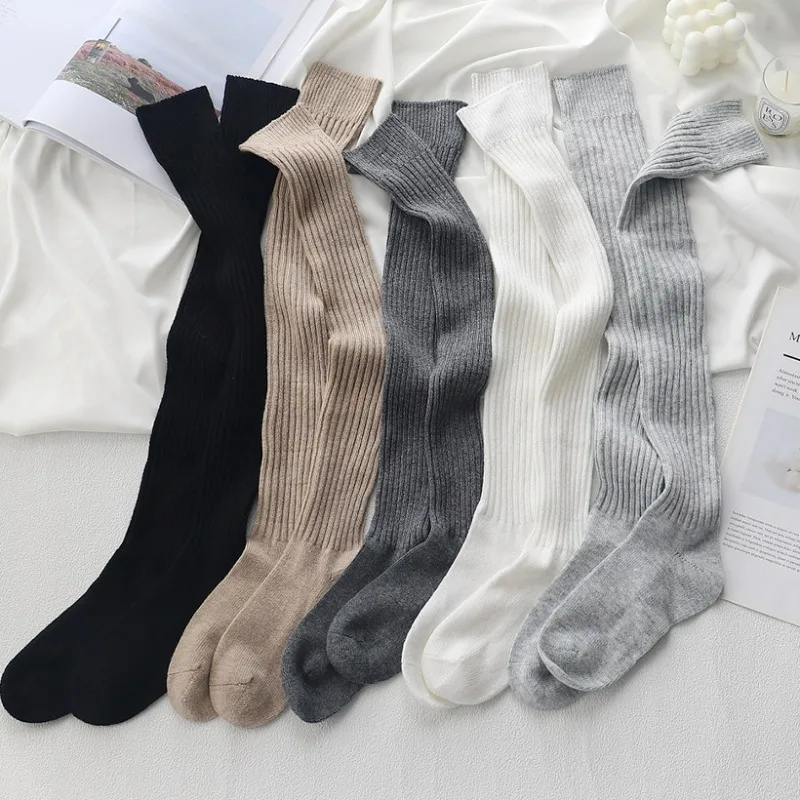 Warm Wool Cashmere Long Socks Stockings Autumn Winter Thick Warm Knee High Socks Japanese Solid Color Knitted Socks Stockings