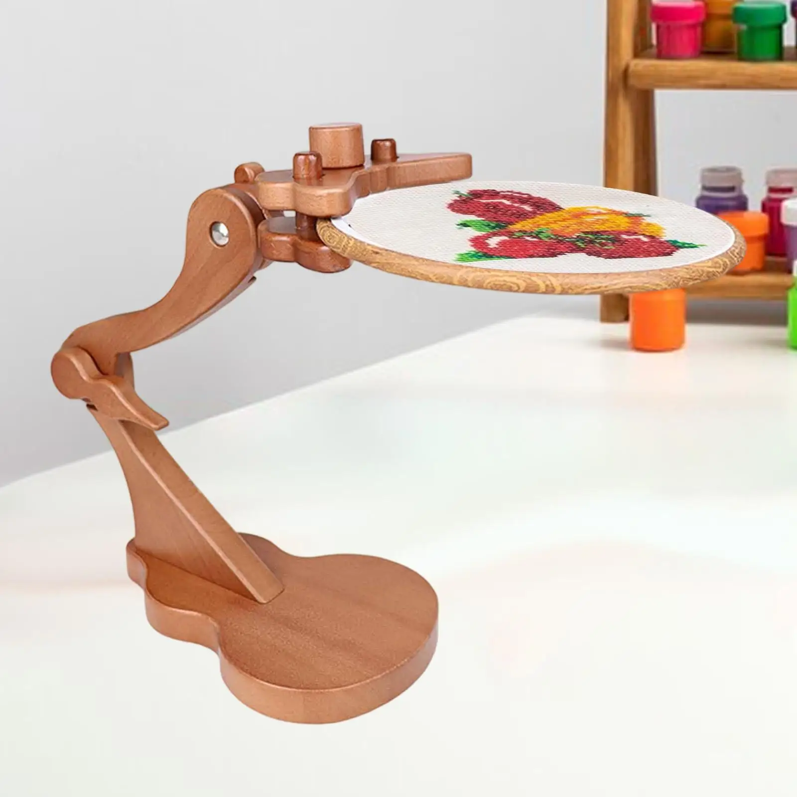 

Embroidery Hoop Holder Sewing Accessories Wooden Stable Violin Shaped Base Display Portable Needlework for Quilting Men Women