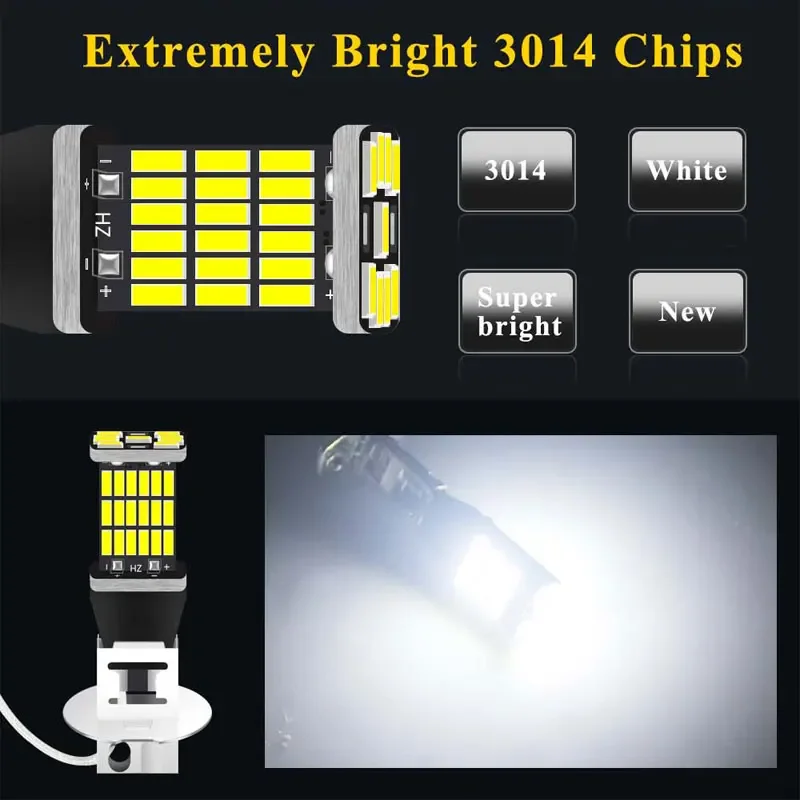 슈퍼 브라이트 주행 DRL 자동 램프, H1 H3 4014 45SMD LED 전구, 안개등, 12v 범용 화이트, 2 개