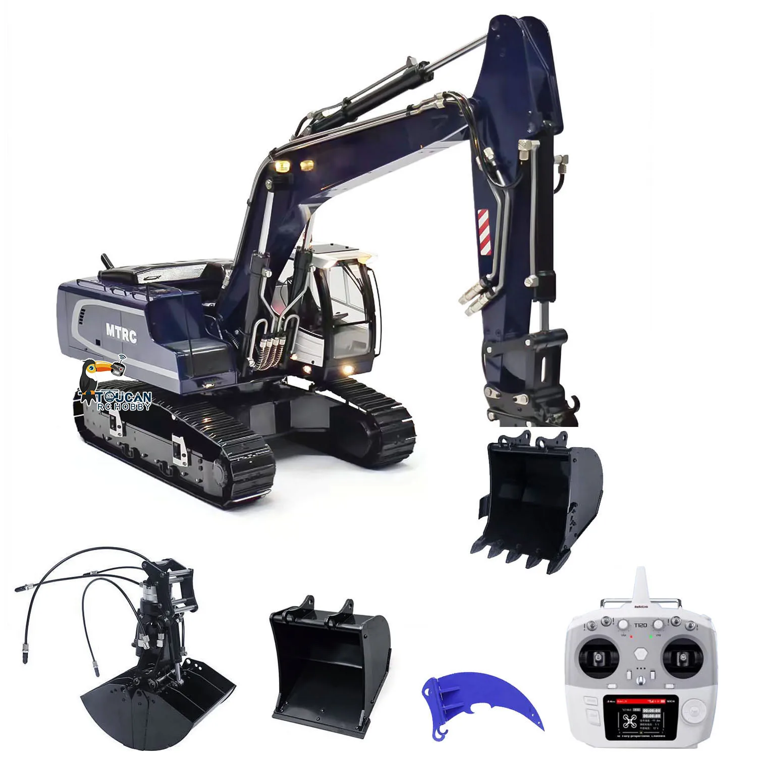 1/14 Metallo R946 Idraulico RC Escavatore Radiocomandato Scavatore Grab Secchio Ripper Verniciato Finito Camion Veicolo Giocattolo Modello TH23284