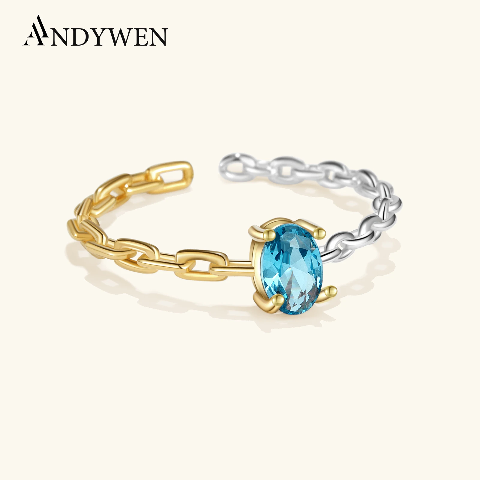 

ANDYWEN 925 Sterling Silver Blue or Green Zircon Open Ring Adjustable 2024 New Design Luxury Exquisite Party Jewelry For Women