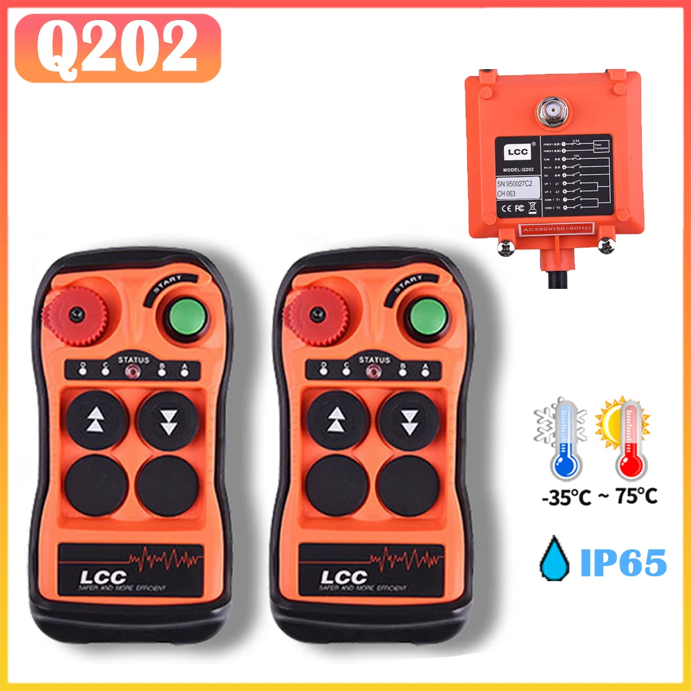 

Q202 Crane Remote Control Dual Speed 2 Buttons 433mhz IP65 Waterproof AC/DC 24v 12v Wireless Industrial Remot Controller