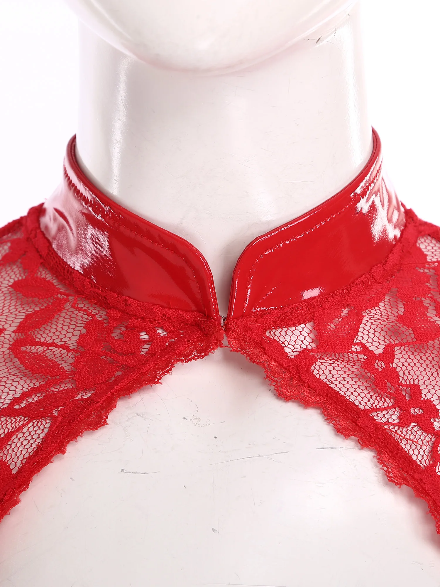 Mini abito da donna in pelle PU lucida senza maniche Abito aderente aderente con ritaglio patchwork in pizzo floreale trasparente Clubwear Festival Rave Party