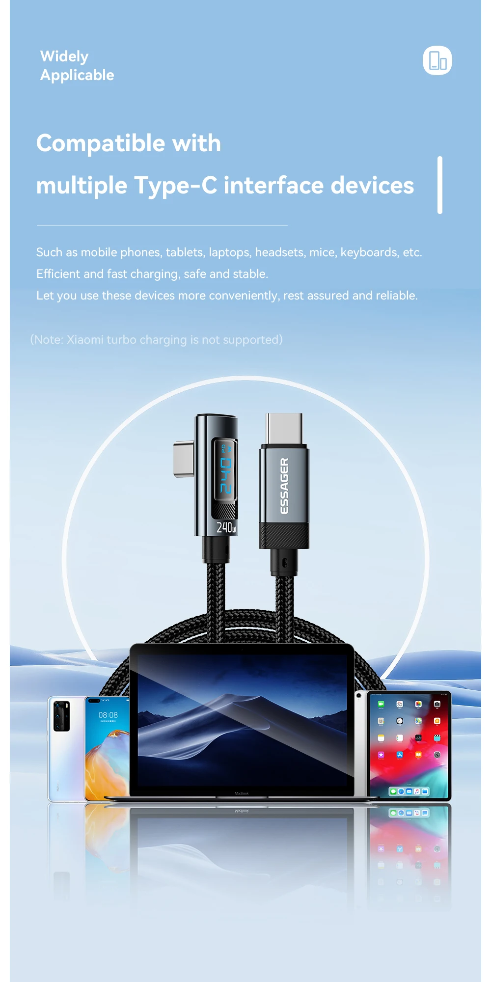 Essager 240W Typ-C-zu-Typ-C-Kabel 90-Grad-Winkel 5A Schnellladekabel Typ-C Digitalanzeigekabel für iPhone MacBook Pro Xiaomi – Detail 11