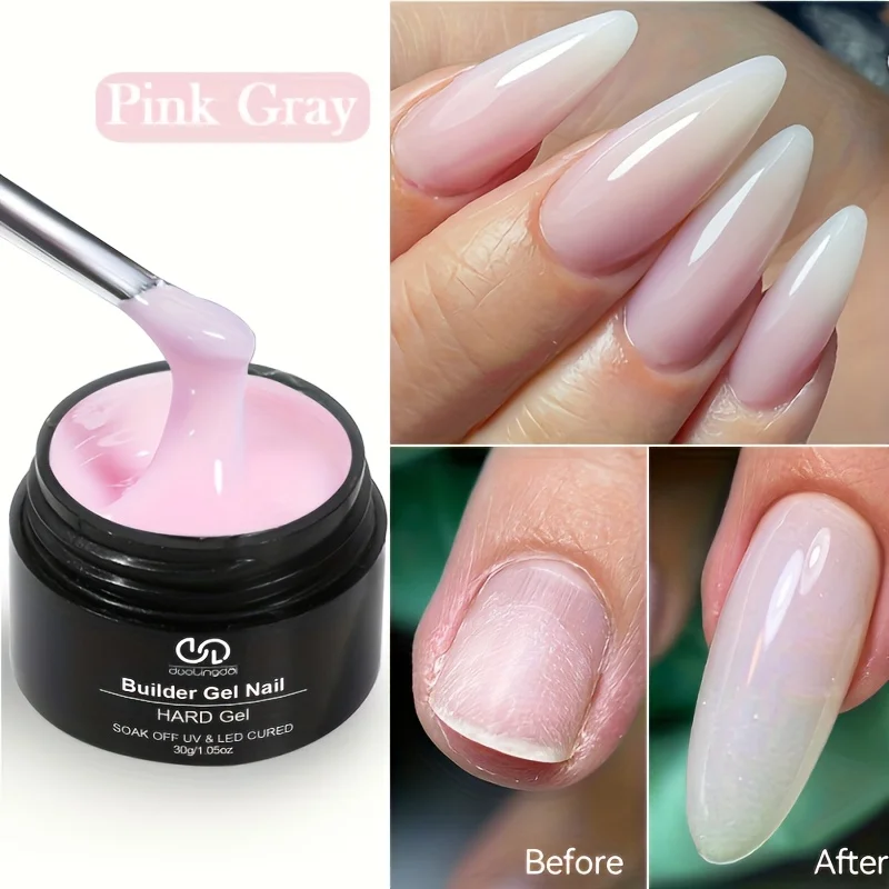 

30 G Builder Nail Gel - 1.05oz Pink Gray Gel for Extension Nail Art Manicure Starter for Professional Nails Salon Home DIY