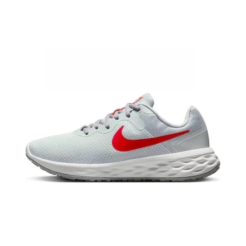 

Nike Revolution 6 Grey Red Casual Retro Mesh Breathable Cushioning Non-slip Men Women Waffle Running Shoes Sports Trainers