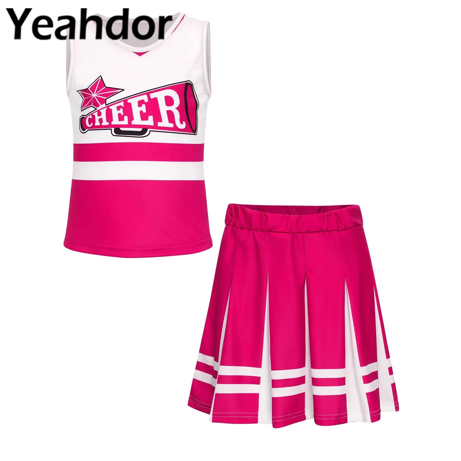 

Детский костюм лидера поддержки, комплект для косплея на Хэллоуин, топ без рукавов для девочек, плиссированная юбка, школьный спортивный костюм для вечеринки, платье