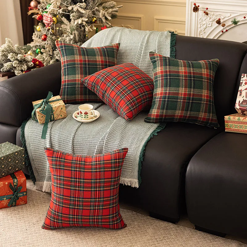 Weihnachten Plaid Dekor Dekokissenbezüge Schottischer Tartan Kissenbezug für Bauernhaus Zuhause Quadratischer Kissenbezug Kissenbezug – Detail 6