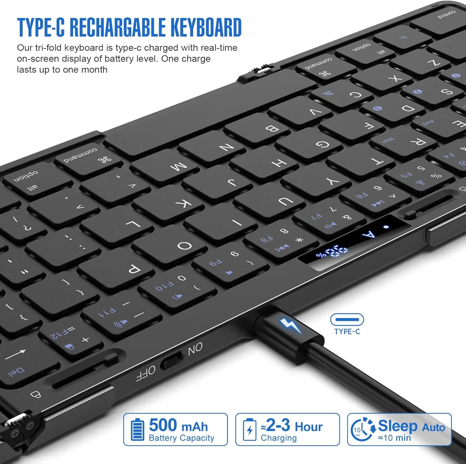 Tastiera pieghevole ricaricabile con touchpad Mouse Retroilluminazione RGB e display a batteria per tablet Ipad Telefono 3 dispositivi Syn