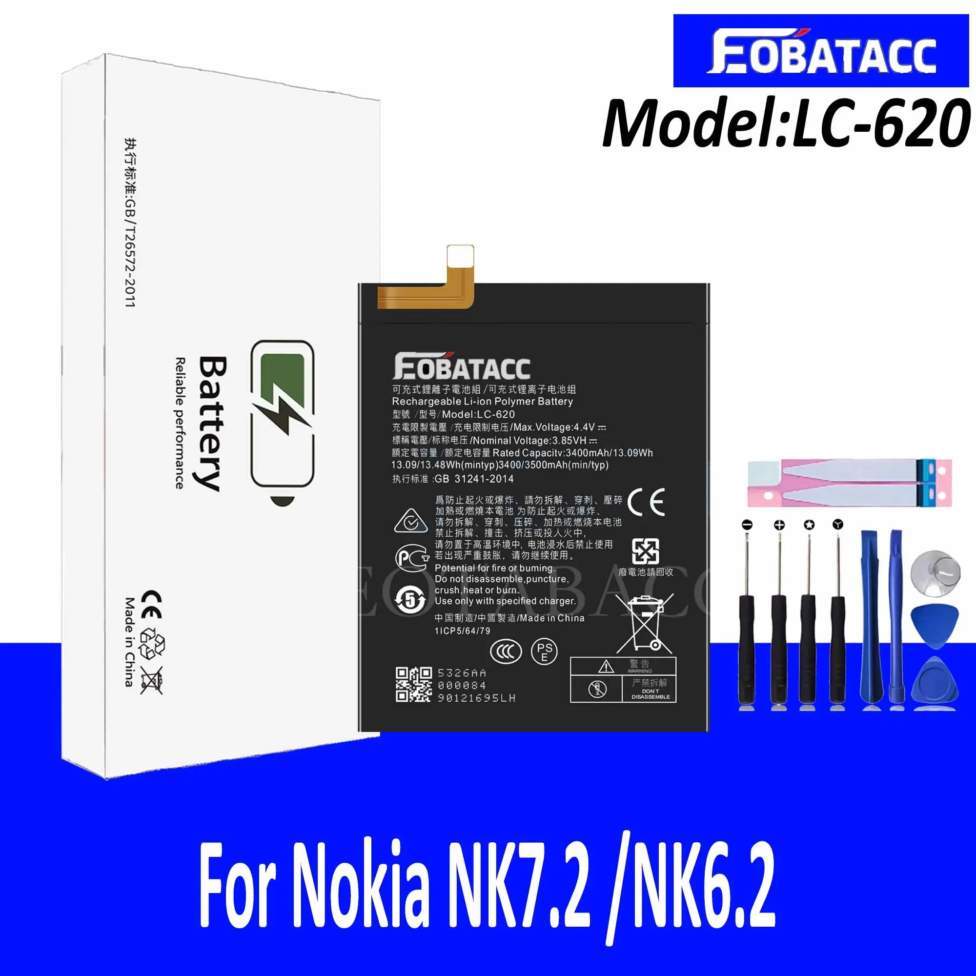 EOTABACC 100% Original New Replacement Battery LC-620 LC620 For Nokia NK7.2  NK6.2 Phone Battery+Tools