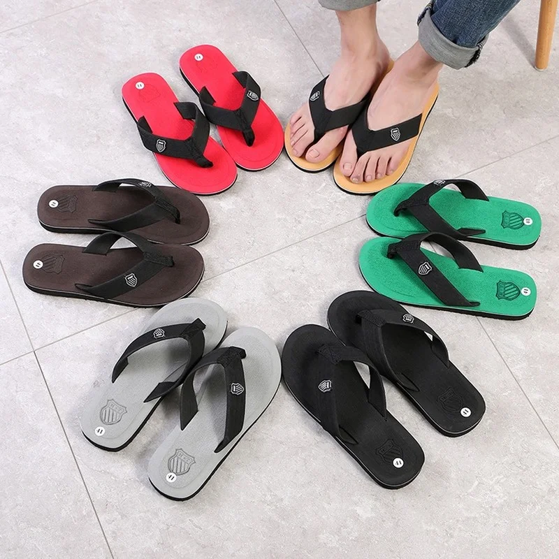 Men Summer Flip Flops Beach Sandals Anti-slip Casual Flat Shoes High Quality Slippers home slippers for men