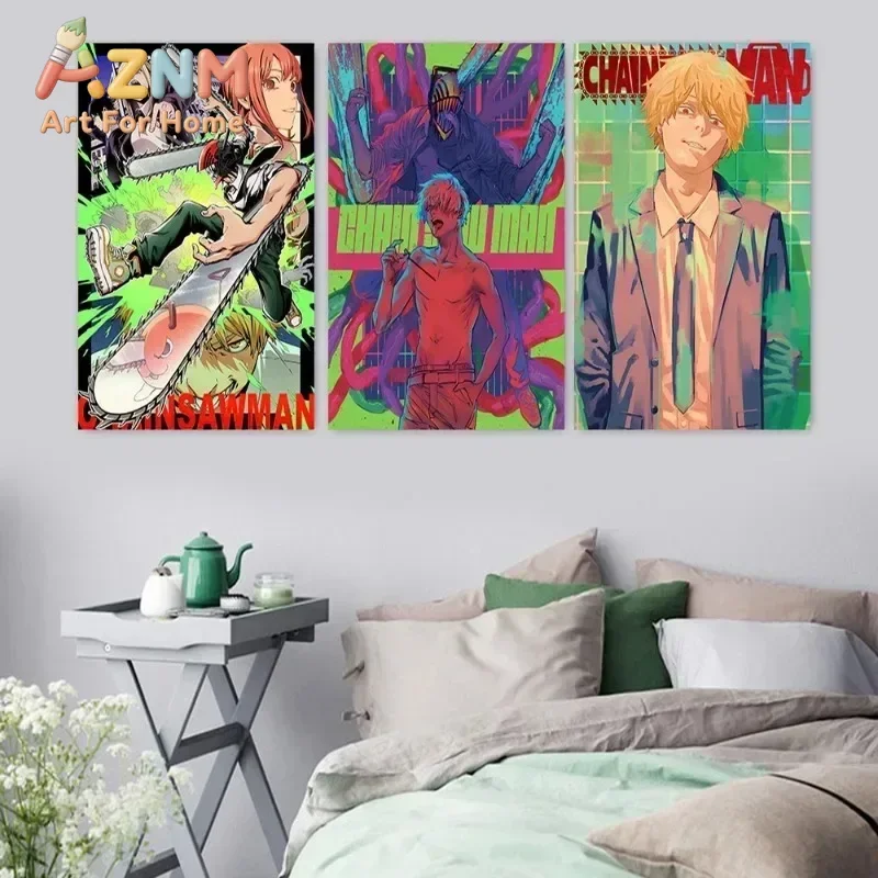 AZNM Chainsaw Man Anime Canvas Wall Art Denji Colorful Pop Manga Character Canvas Print Bedroom Home Decor Poster