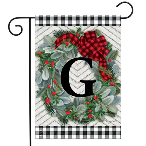 Winter Wreath Monogram Letter G Garden Flag 12.5