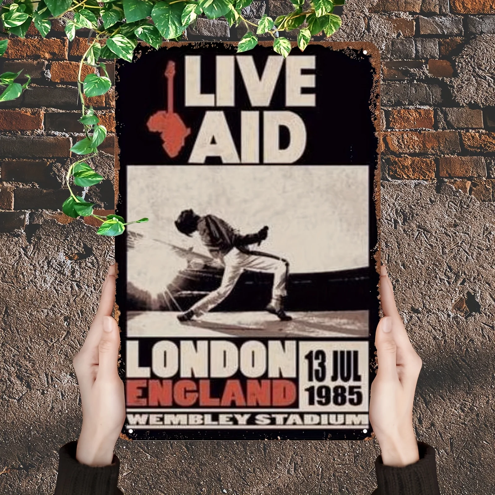 Vintage Queen Live Aid Metal Sign - London 1985 Music Festival Wall Decor,  Rustic Iron Plaque for Home, Bar, or Cafe, Perfect f