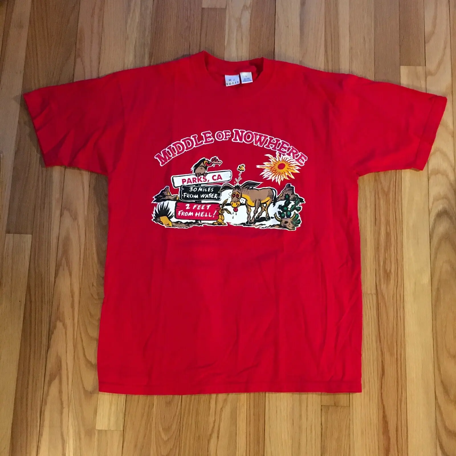 VTG 90s MJ Soffe Футболка Red Park CA Desert Scene USA Death Valley L