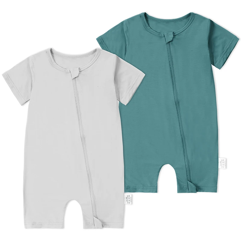 MICHLEY 2-teiliger Baby-Strampler, Kurzarm, Sommer-Strampler, Kleinkind-Bambus-Strampler, weiche Outfits, Jumpsuits für Mädchen und Jungen, 0-24 Monate