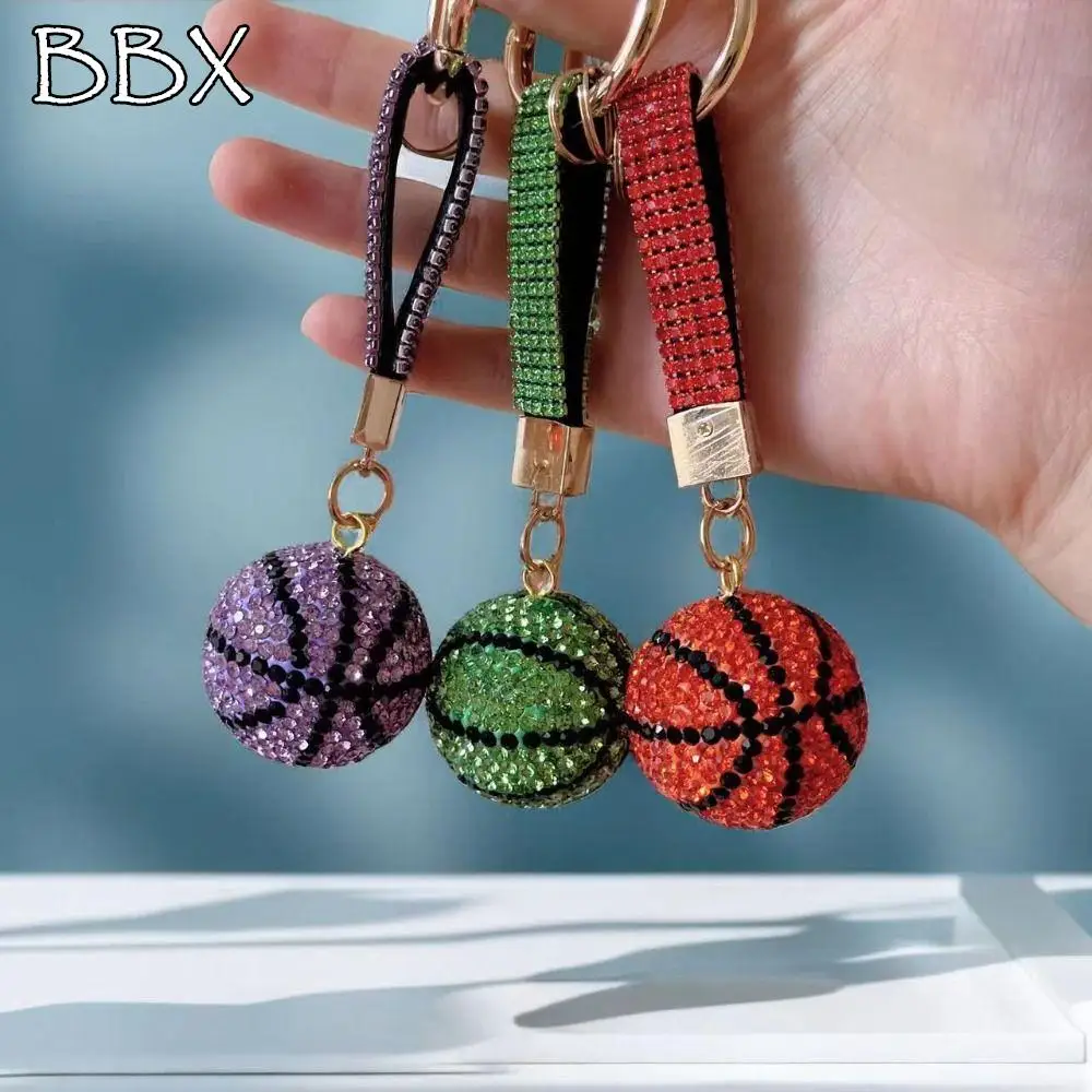 

Car Key Pendant Rhinestones Basketball Keychain Round Bead Flexing Basketball Pendant Creative Resin Sports Keyring Unisex