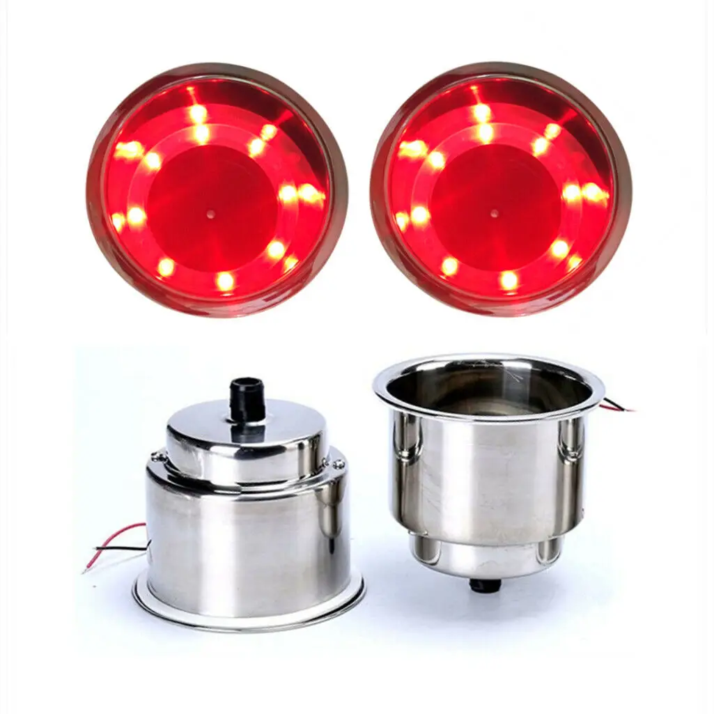 2Pcs Cup Drink Holder 12V LED Built-in Stainless Steel Cup Drink Holder for Marine Yacht/RV