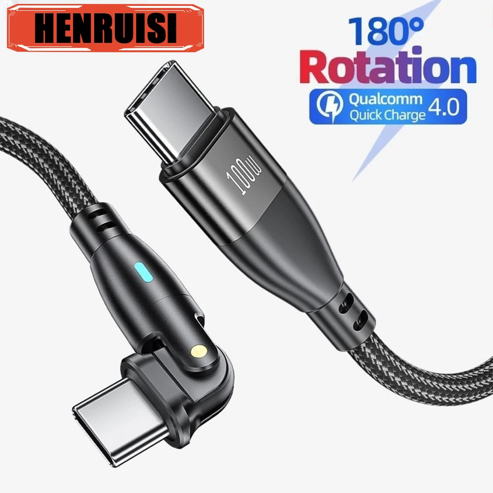 

PD 60W Fast Charge Usb C To Type C 180 Degree Rotating Gaming Elbow Cable For Macbook Xiaomi Honor POCO Samsung Usb Data Cable