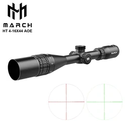 MARCH-HT 4-16X44AOE Riflescopes táticos, Reticle Visão Óptica, RGB Iluminado Rifle Scope, caçando com luz, vermelho e verde