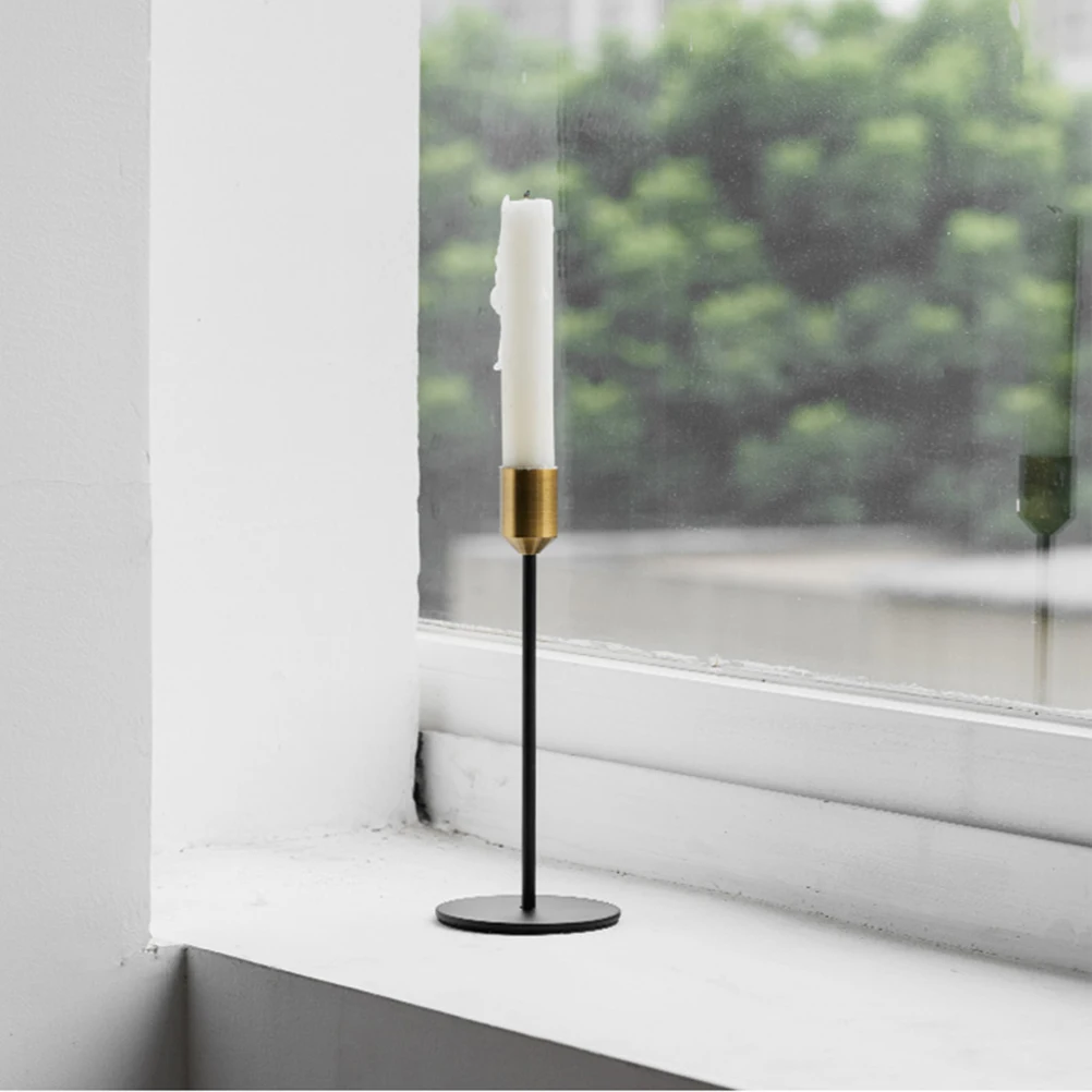 

Simple Holder Iron Metal Single End Candlestick For Wedding Festival Black Golden Small Size Non Slip Glue Base