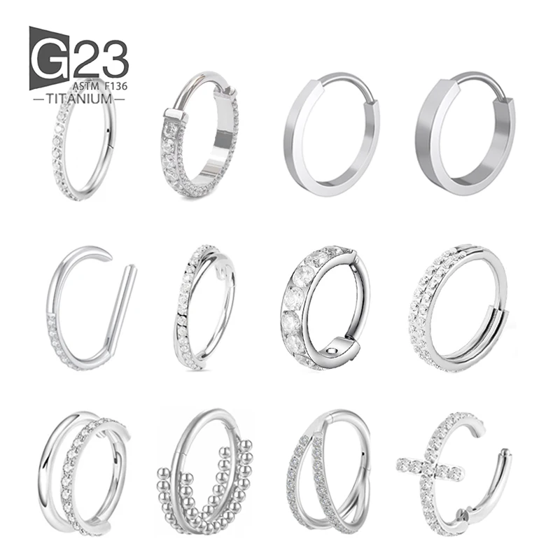 1Pcs G23 Titanium  Nose Ring For Women Men AAA Cubic Zircon Septum Piercings 16G Ear Helix Cartilage Tragus Piercing Jewelry