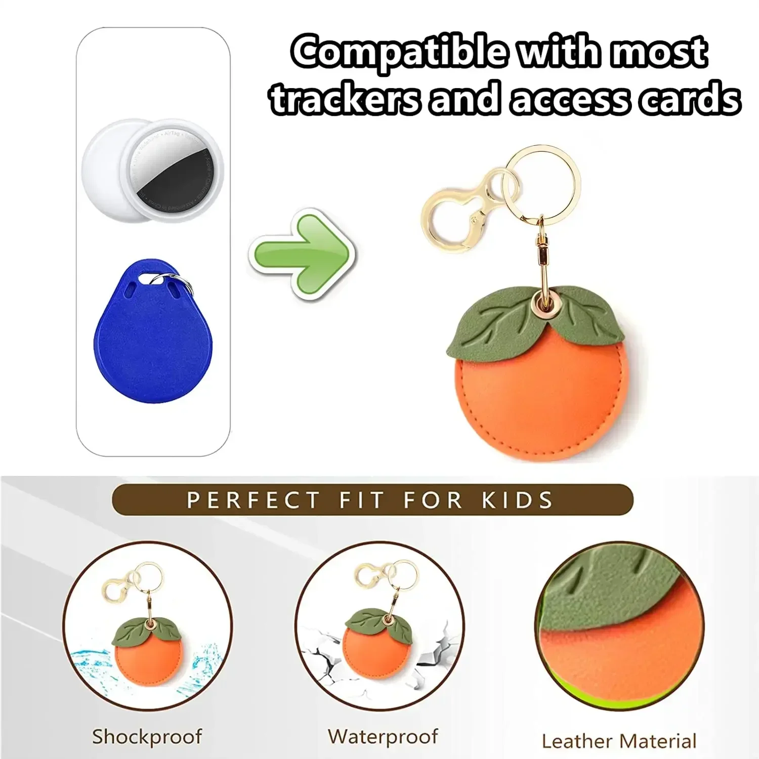 Leather Keychain Holder Case for Apple AirTag Cute Protective Air Tag Cover Keychain Ring Anti-Scratch Finder GPS Tracker Case