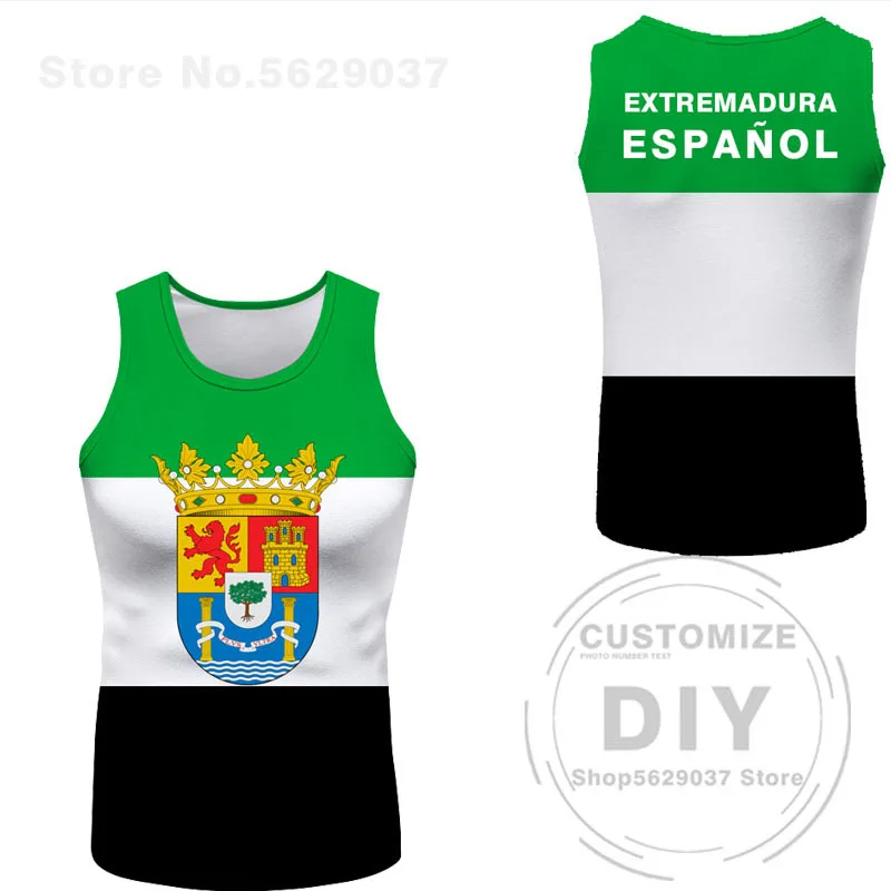 Extremadura Sleeveless Free Custom Made Name Merida Vest T-shirt Print Flag Word Plasencia Caceres Badajoz Espana Spanish Shirt