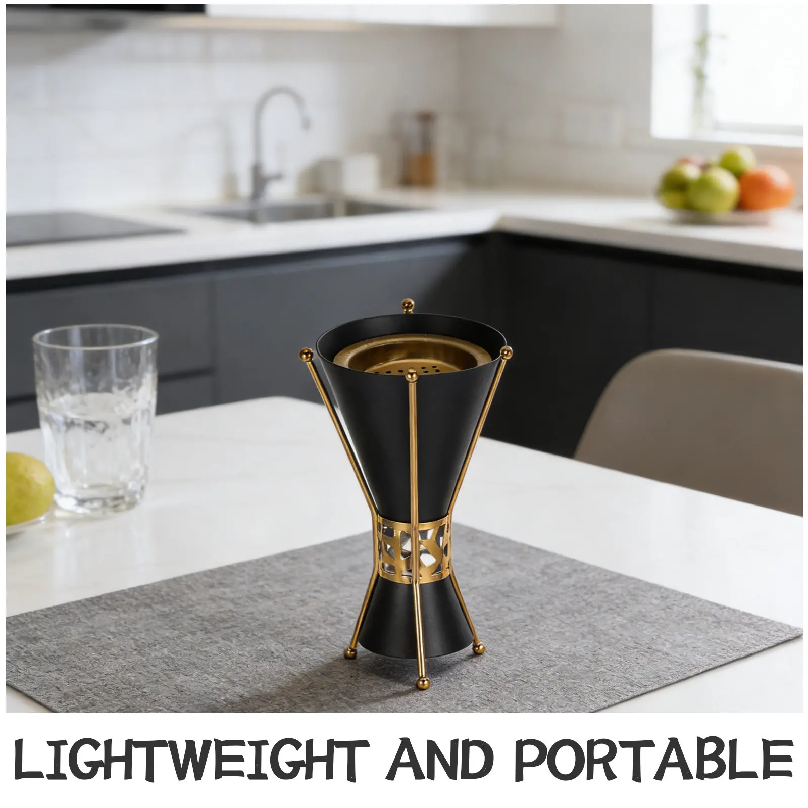 Middle Eastern Incense Burner Metal Black Artistic Handheld Tabletop Oud Frankincense Heater for Eid Ramadan Aromatherapy Yoga