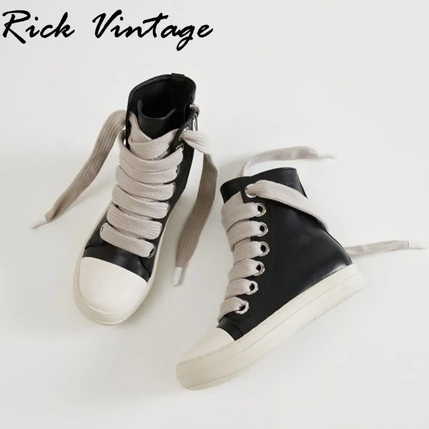 Rick Vintage Women High-TOP Shoes stivali in pelle Pu uomo Canvas Big Lace Up Zip scarpe da ginnastica di lusso High Street Sneakers con suola spessa