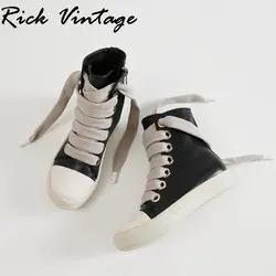 Rick Vintage Women High-TOP Shoes Pu Leather Boots Men Canvas Big Lace Up Zip Luxury Trainers High Street Thick Sole Sneakers