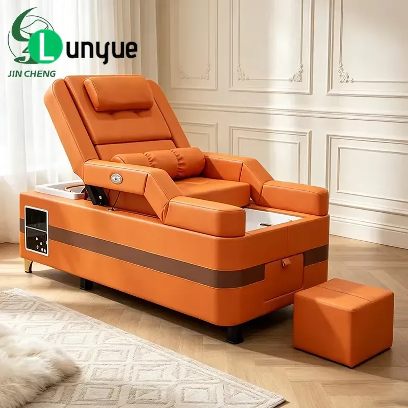 Multi Function Seated Shampoo Bed with Electric Reclining Foot Wash Basin Modern Hair Washing Station for Spa Home Use