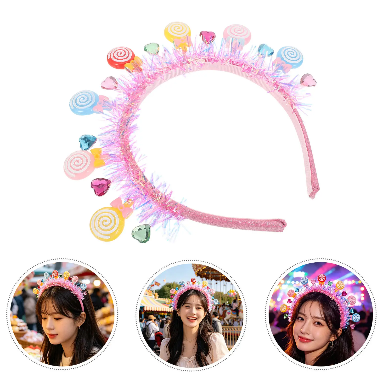 

Colorful Lollipop Kids Headband Sweet Cartoon Heart Shape Hair Accessories Party Costume Photo Prop Playground