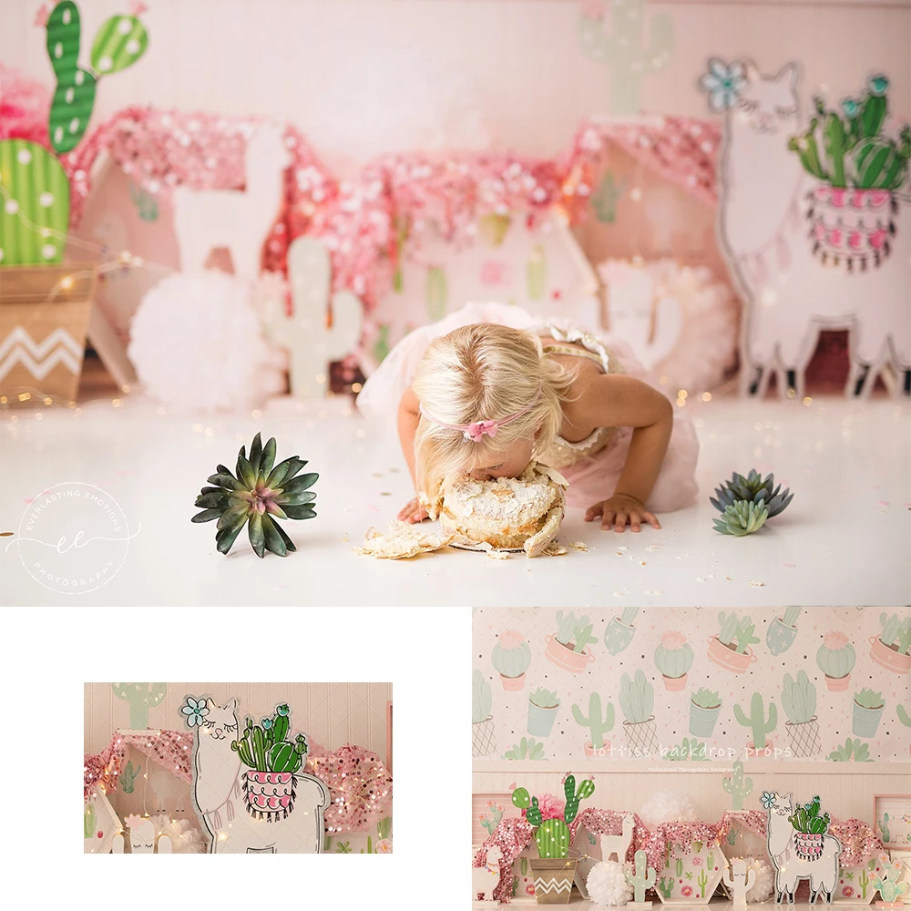 Cactus Alpaca Desert Backdrops Kids Baby Photography Child Adult Photocall Decors BIrthday Cake Smash Backgrounds