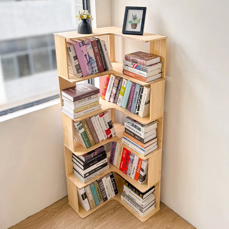 Multi functional solid wood triangle bookshelf, pastoral style log color storage shelf, corner cabinet against the wall BB644LF