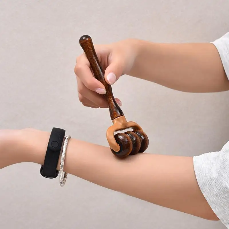 【Wooden Massage Roller Handheld Muscle Relief For Neck Shoulders Head Promotes Circulation Home Office Use】