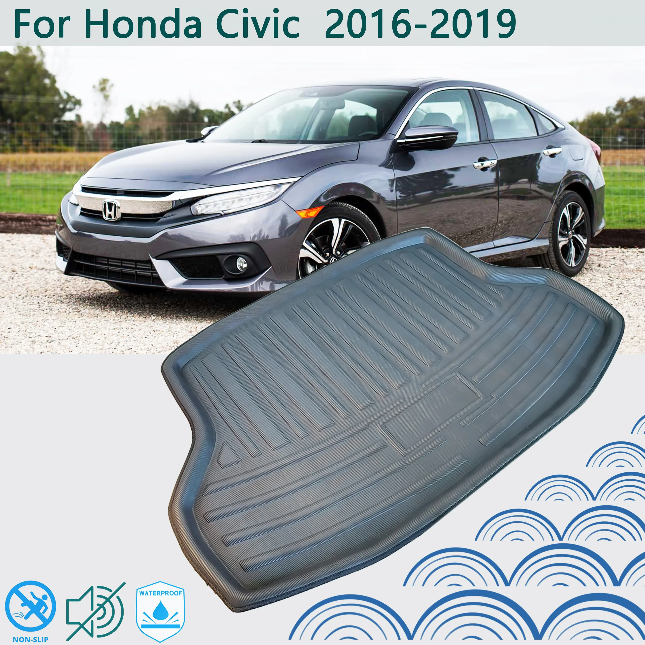 For Honda Civic Sedan 2016 2017 2018 2019 10th gen Car Rear Boot Cargo Liner Tailored Trunk Mat Floor Tray Carpet Protection