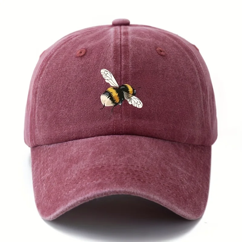 Cartoon bee patterned baseball cap with lightweight curved brim suitable for outdoor camping, travel, and leisure wear