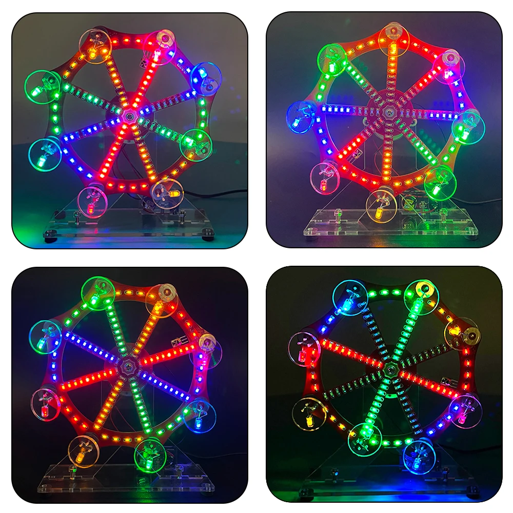 DIY Ferris Wheel Soldering Project Kit Colorful LED Lights SMD SMT Practice Kit Rotating LED for Students and DIYers Practicing