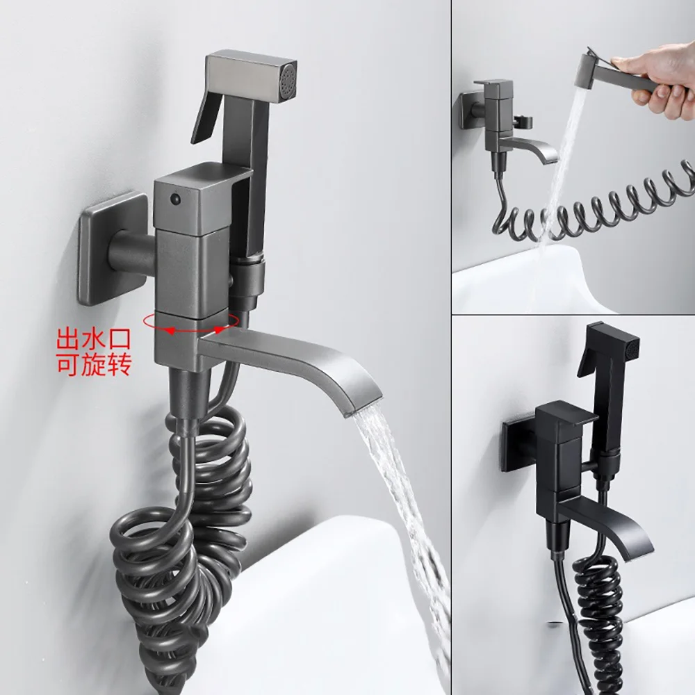 Tianview Gun gray all-copper balcony bidets into the wall faucet bathroom rotary woman washing spray gun cold water faucet