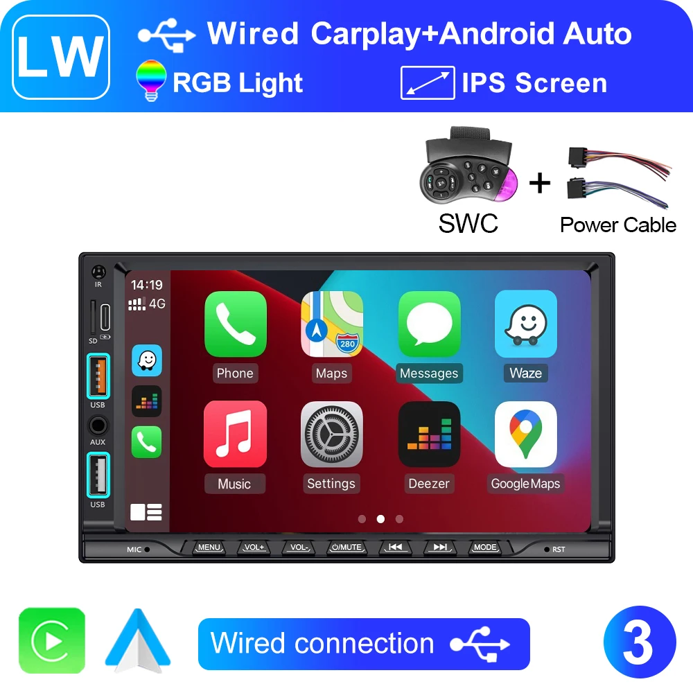 XIMA Universele 2din 7 inch IPS Touchscreen Carplay Android Auto Autoradio Bluetooth FM Extra Ingang Auto Multimedia Speler - afbeelding 1