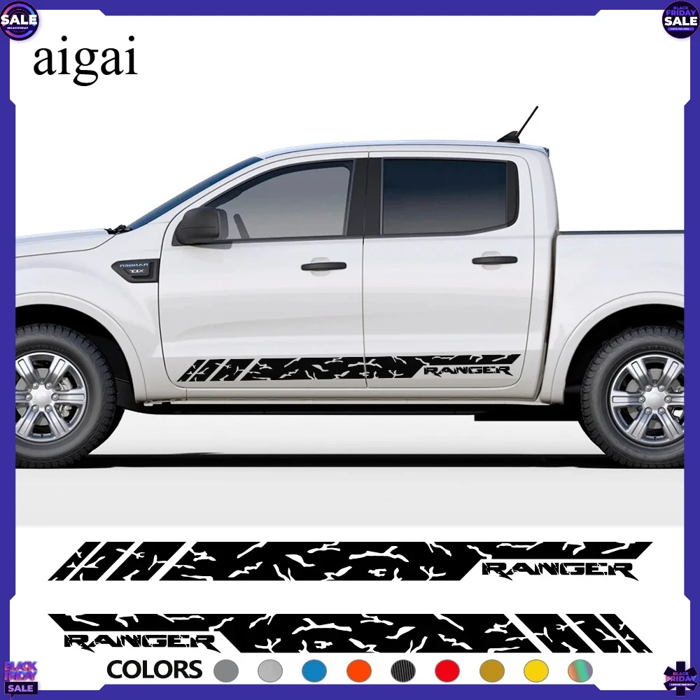 2 pegatinas de vinilo para puerta de coche, diseño de franja lateral, para Ford Ranger Tremor XLT Raptor Black Edition Wildtrak, accesorios de tuning para auto