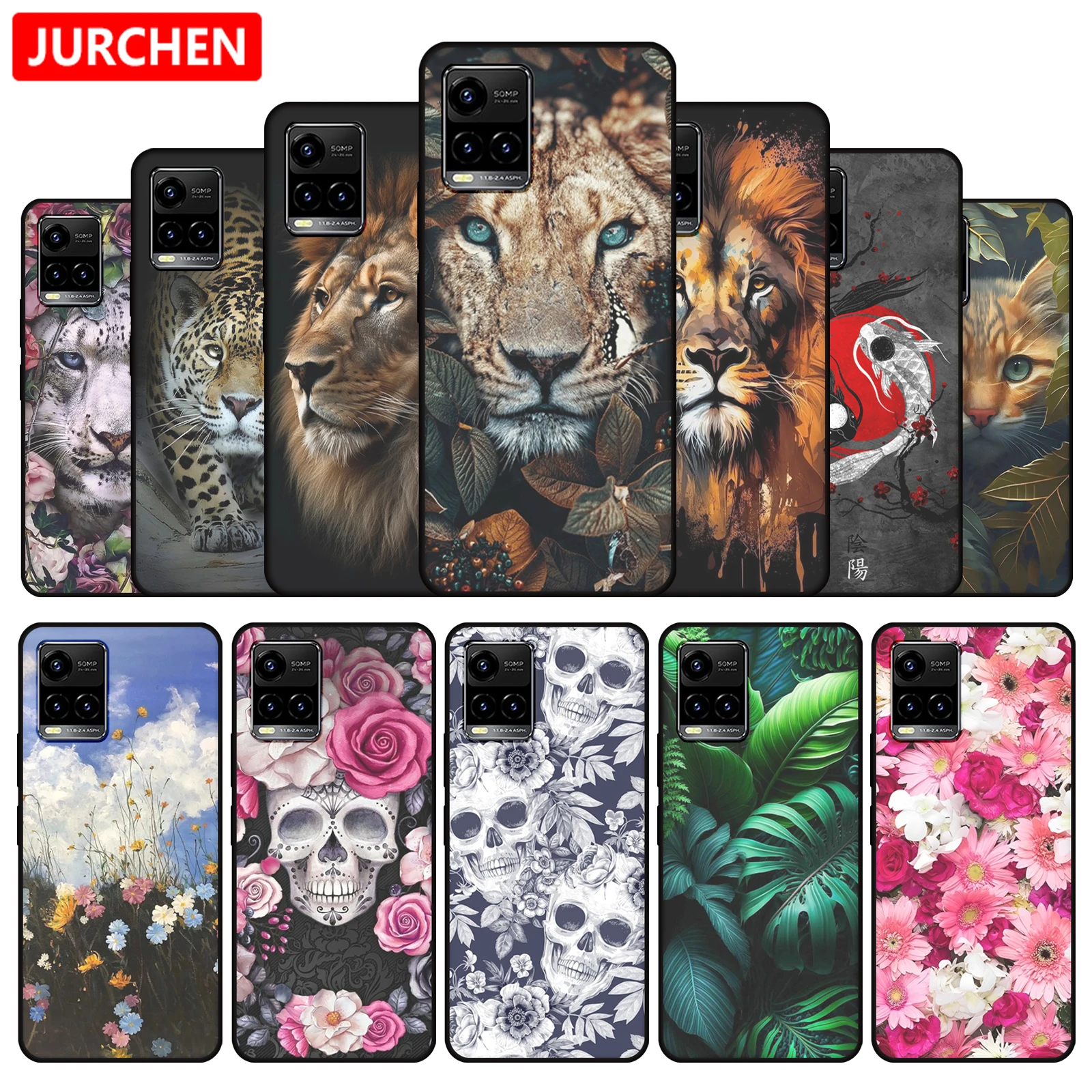 Silicone TPU Case For VIVO Y33S 4G Cute Cat Dog Lion Fox Cartoon Pattern Soft Bag Black Cover For VIVO Y33 33 S Y 33S 4G V2109